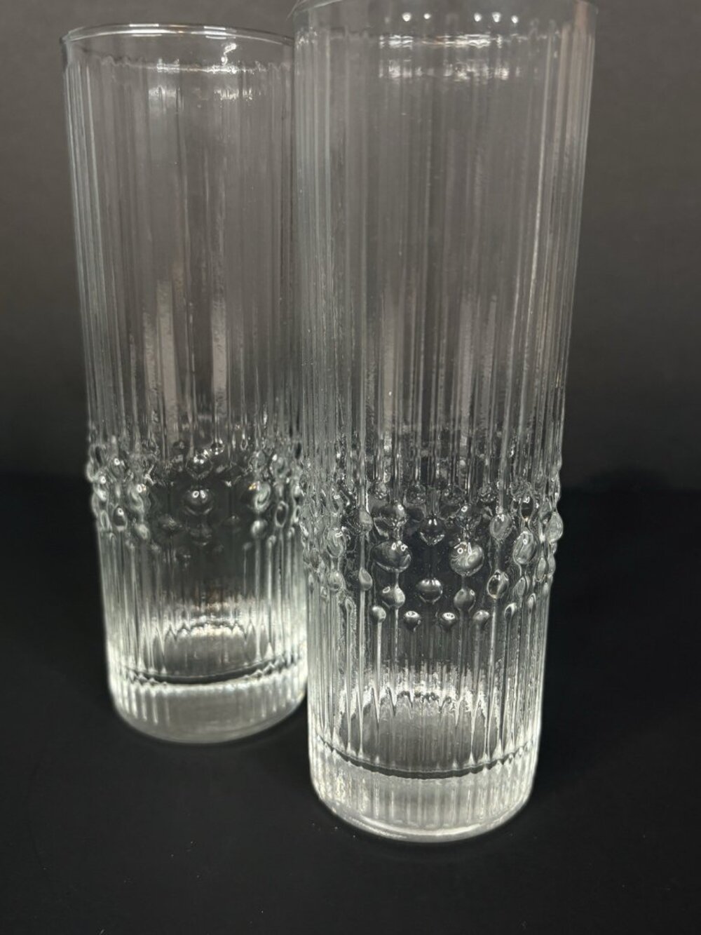 2 Vintage Durobor Alaska Highball Glasses Belgium Ice Bubble Clear MCM 7"